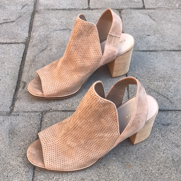 Cream Suede Lasercut Cole Haan Callista Open Toe Sling Booties - Picture 5 of 17